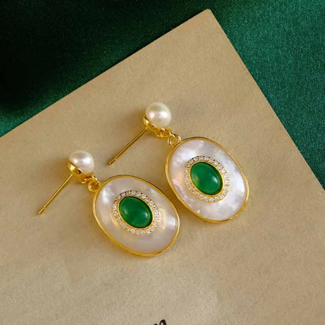 New style inlaid lapis lazuli artificial artificial fritillary earrings for women emerald vintage pearl wedding silver jewelry - Charlie Dolly
