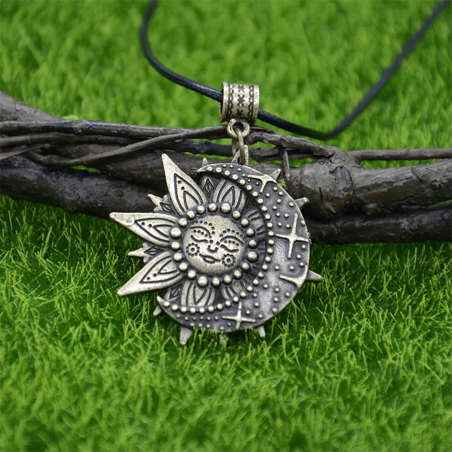 Wiccan Sun Moon Star Mandala Lotus Amulet Necklace, Sacred Witchy Talisman