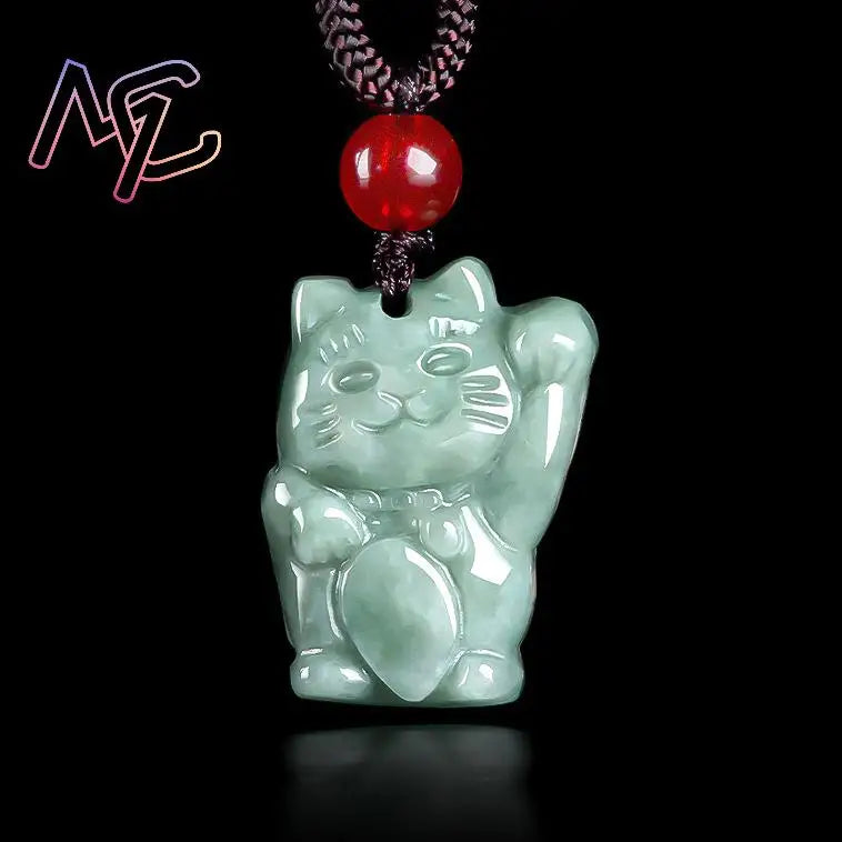 Myanmar Jadeite Cat Pendant Necklace Luxury Gifts for Women Burmese Jade Fashion Accessories Carved Amulet Designer