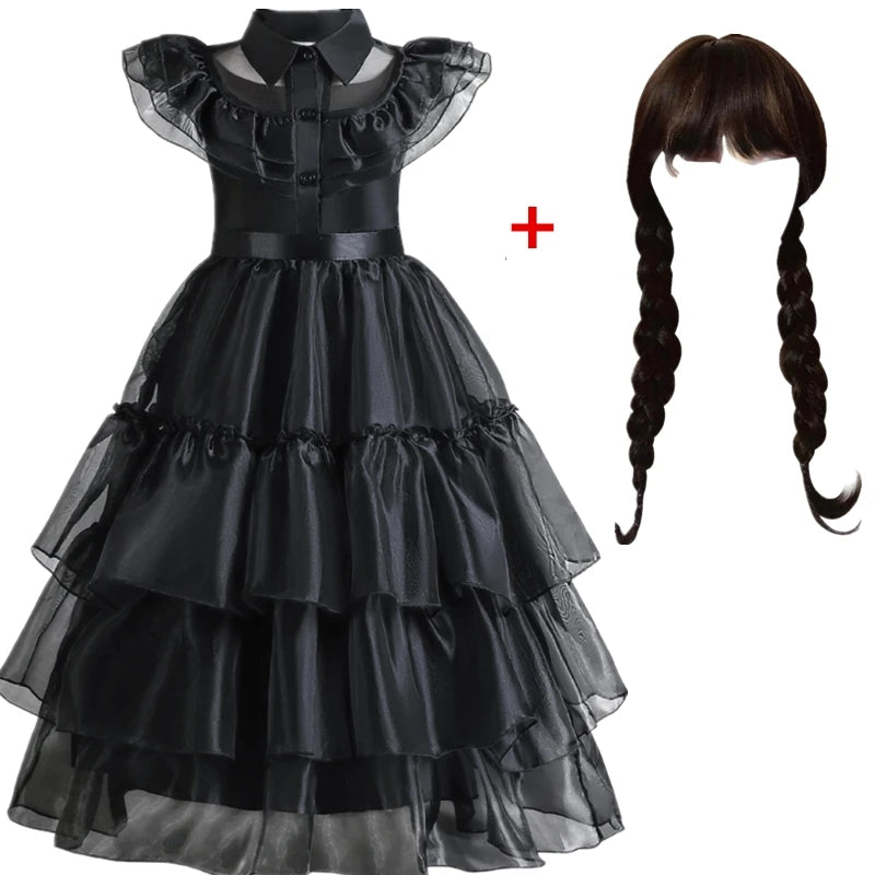 Wednesday Addams Costumes for Girls 2023 Movie Wednesday Mesh Dress Halloween Carnival  Gothic Winds Party Dress Up for 3-10 Yrs - Charlie Dolly