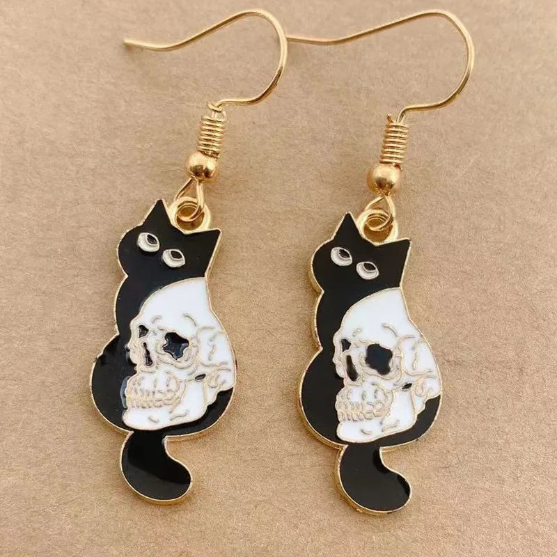 Earrings for Women Girls Drop Dangle Teens Charm Gift Party Simple Punk Cool Halloween Skull Cross Horror Skeleton Death Bat - Charlie Dolly