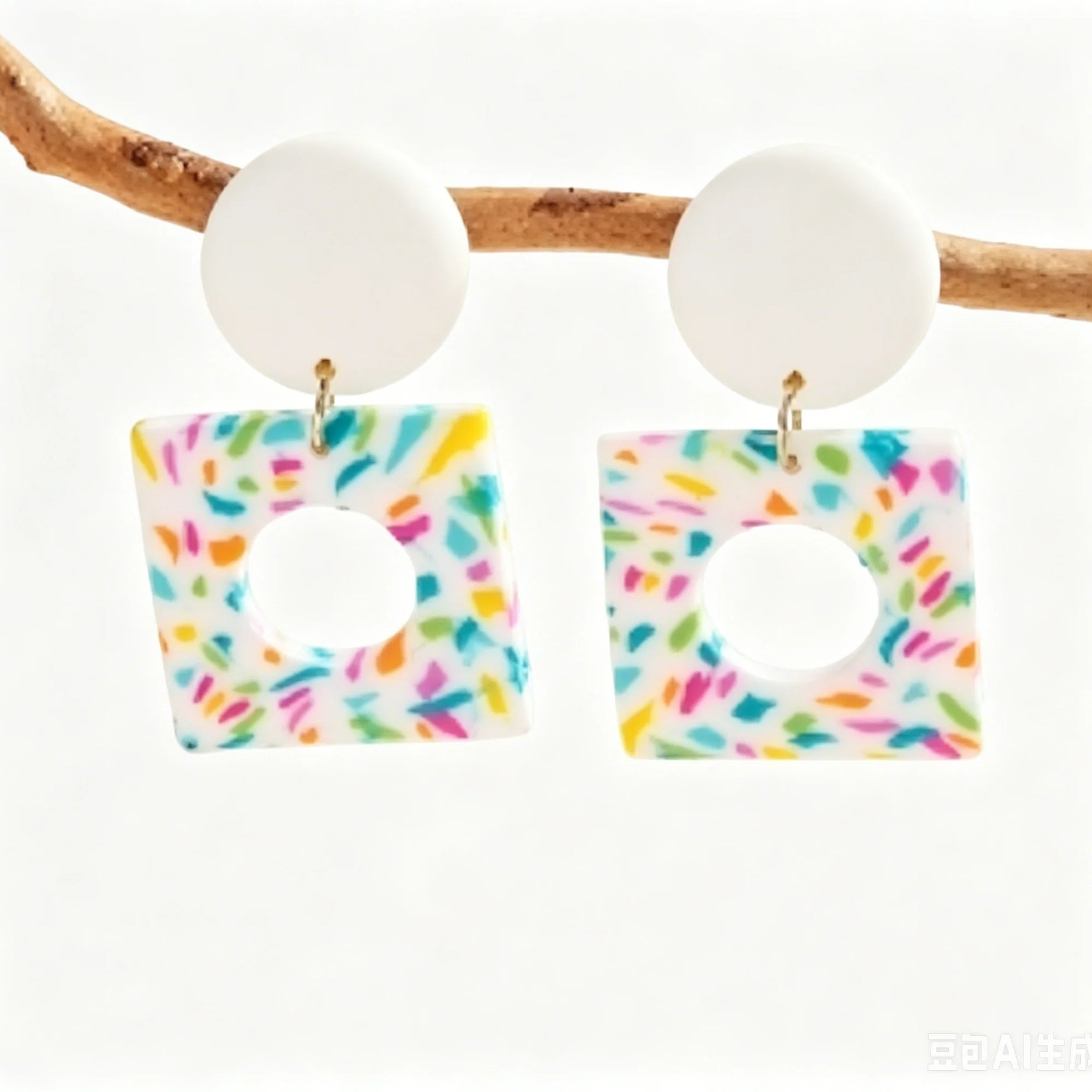 Striped Polymer Clay Rainbow Dangle Earrings Jewelry