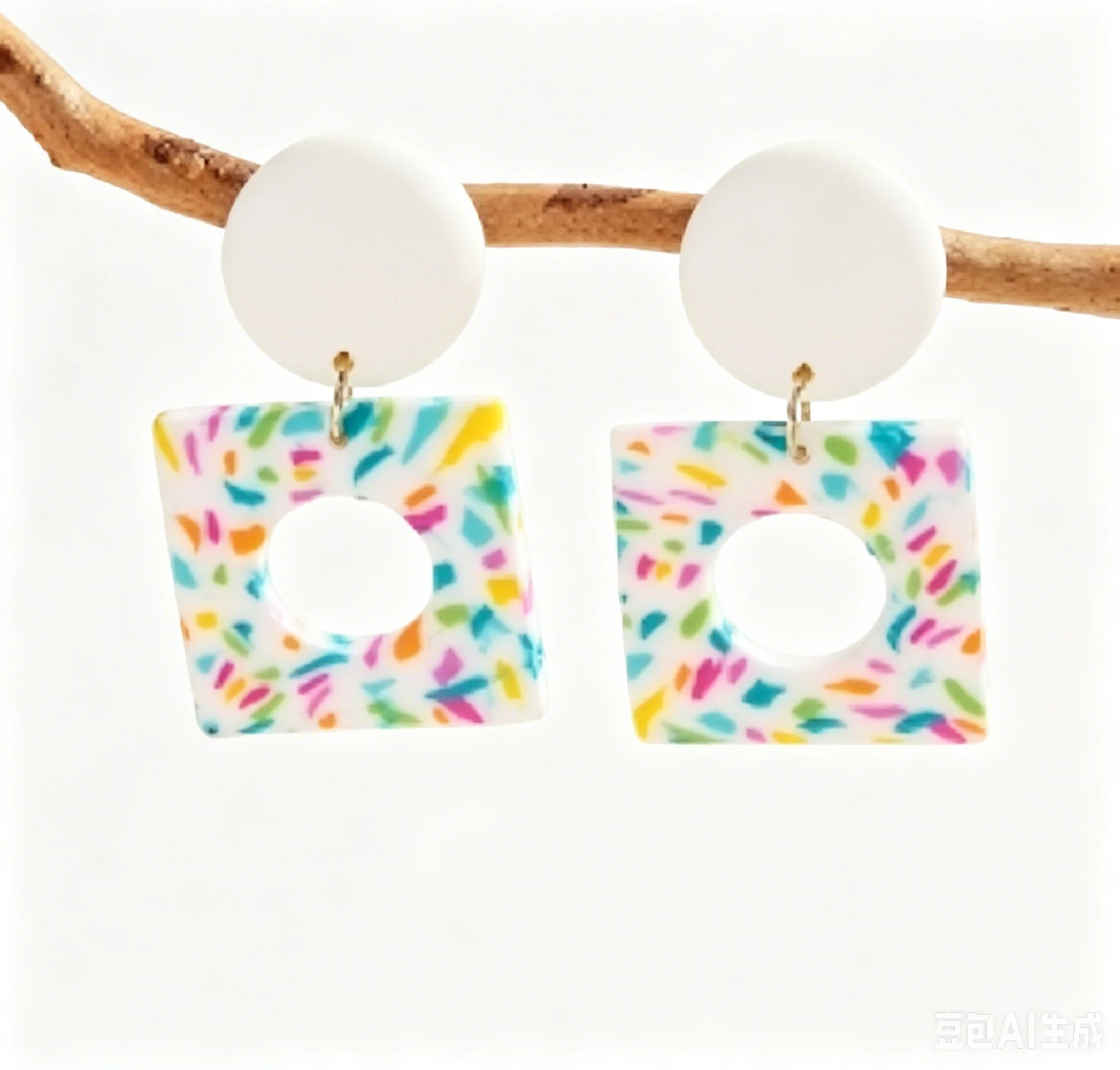 Boho Dangle Earrings Lightweight Polymer Clay Women's Black White Stripe round Confetti Donut Square Rainbow Wave Yellow
