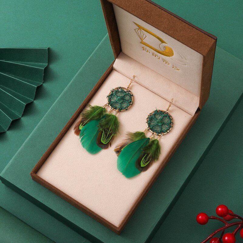 Vintage Long Water Drop Feather Earrings for Women Elegant Insert Rhinestone Crystal Bead Leaf Tassel Earring Female Jewelry