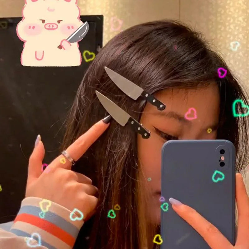 New Halloween Gothic Emulation Knife Hair Clips Side Bangs Hairpin Funny Creative Weird Knife Hairpins Girls Hair Accessories - Charlie Dolly