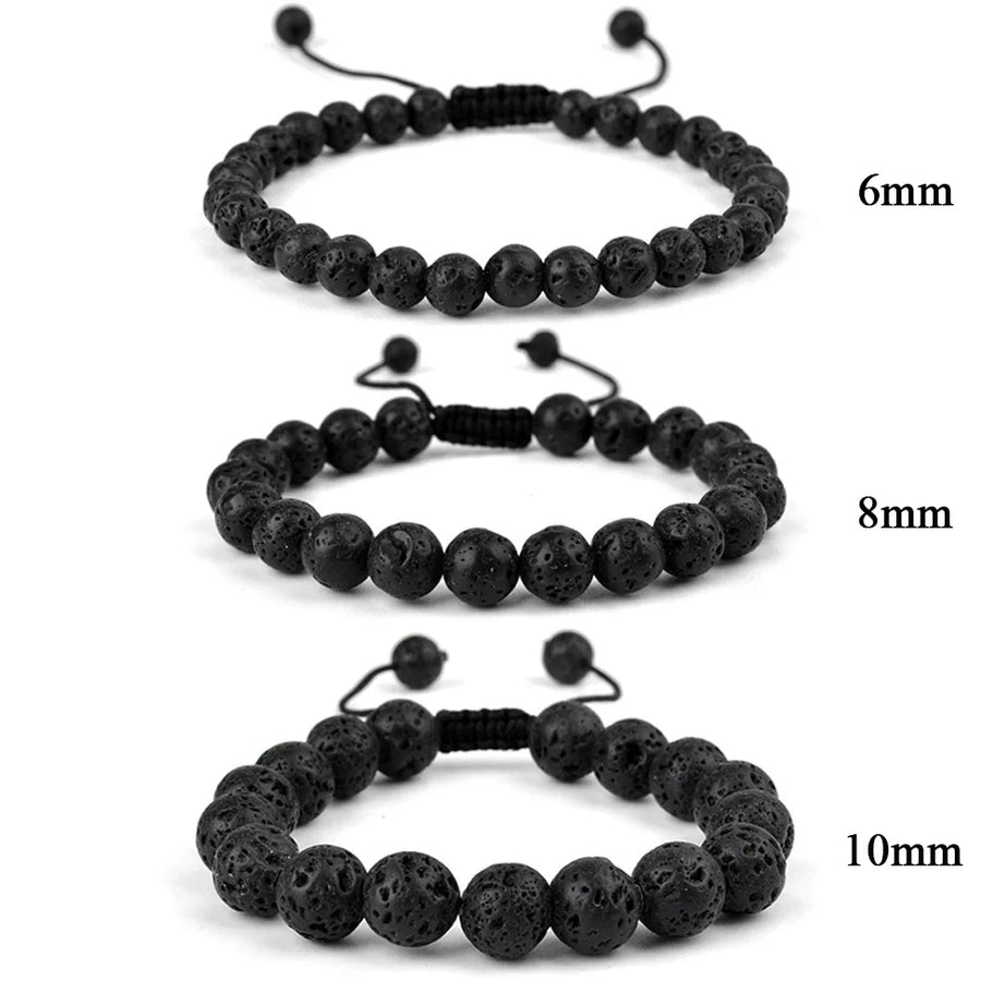Natural Stone Beaded Bracelet — Tiger Eye, Agate & Lava