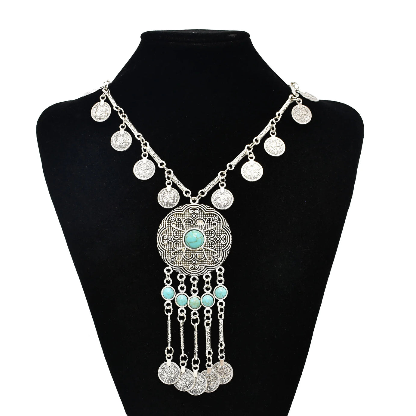 Turkish Coin Stone Tassel Bib Choker Necklace Jewelry