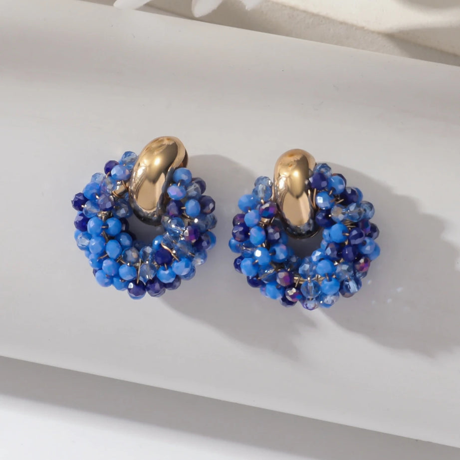 Crystal Bead Geometric Drop Earrings Jewelry
