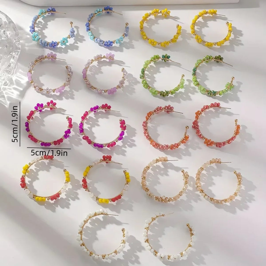 Crystal Beaded Sunflower Handmade Earrings Jewelry