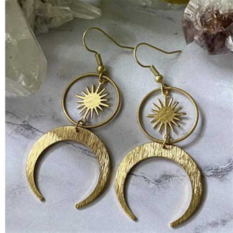 Moon phase earrings Crescent moon Space Sun and moon Genuine amethyst Witchy Boho Hippie jewelry fashion women gift 2022 new