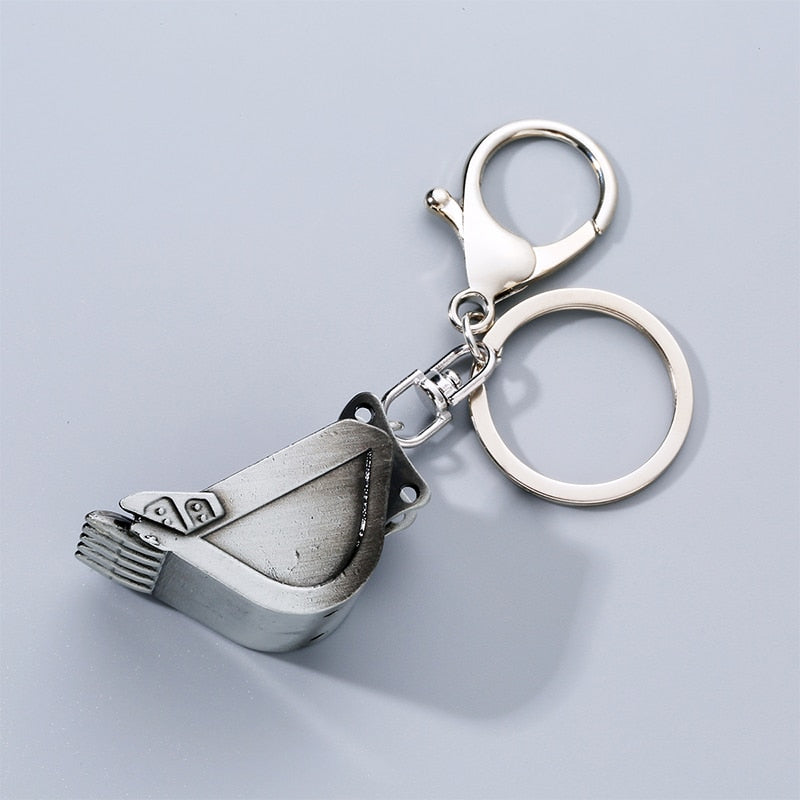 Creative alloy bulldozer keychain three-dimensional excavator tools car key pendant accessories metal key ring pendant - Charlie Dolly
