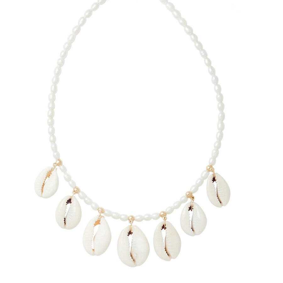 Boho semi-precious gemstone flower beads and mini faceted rondelle zircon crystal beads Scallop Conch shells Necklace - Charlie Dolly