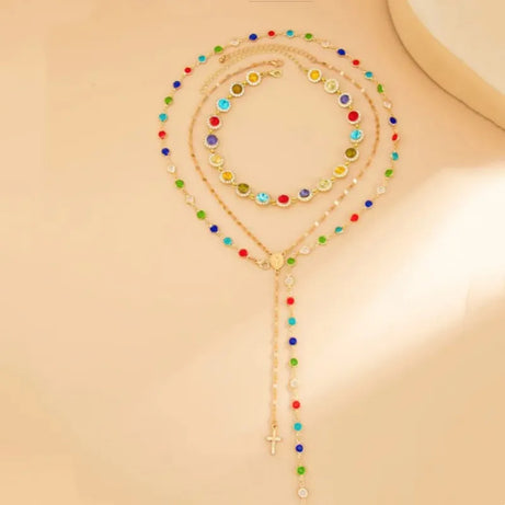 Colorful Rhinestone Multilayer Chain Necklace Set Jewelry