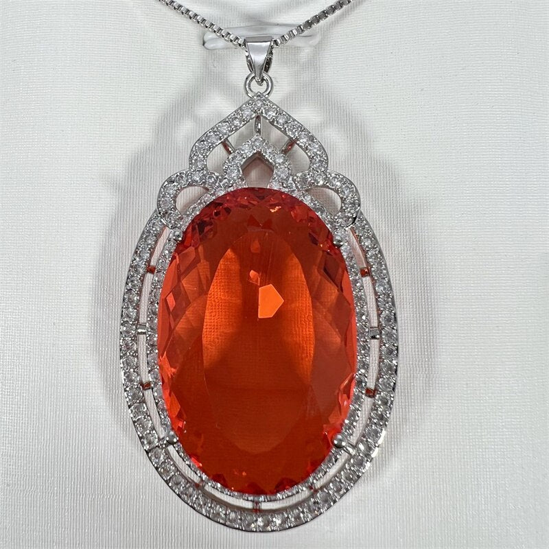 High Grade Crystal Oval Large Stone Pendant Necklace For Women