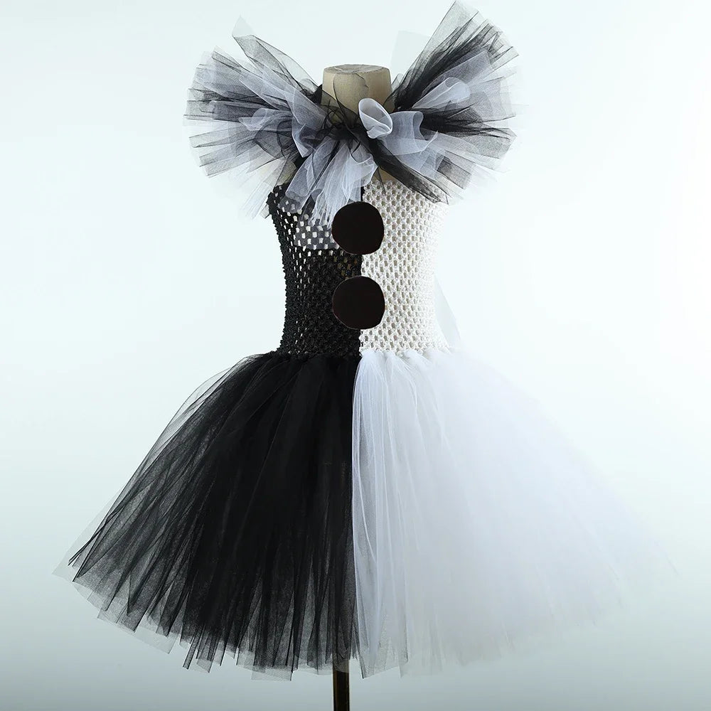 Terrifier Art The Clown Costume Girl Black White Fancy Tutu Dress Horror Joker Dress for Kids Halloween Carnival Party Costumes - Charlie Dolly