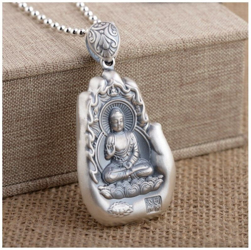 Retro Eight Patronus Buddha Pendant Necklace For Men Jewelry Ethnic Trendy Silver 925 Chain Necklace Male Party Accessories Gift - Charlie Dolly