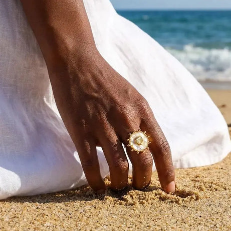 Gold Plated Stainless Steel Natural Shell Ring