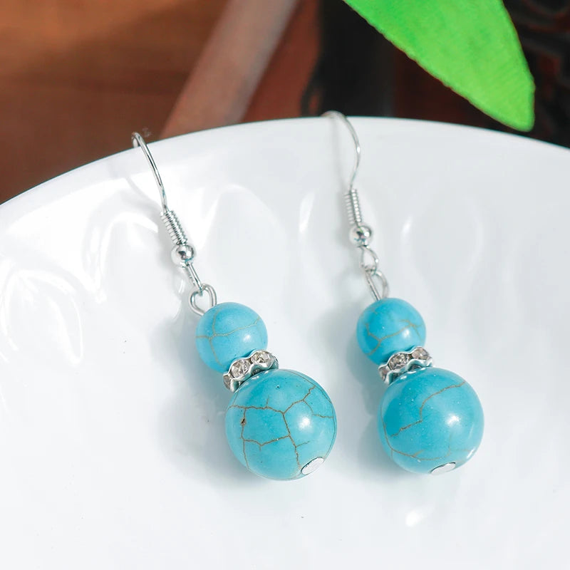 Boho Vintage Turquoise Water Drop Stud Earrings for Women Star Heart Flower Tribe Earring Statement Valentine Day Gift Jewelry
