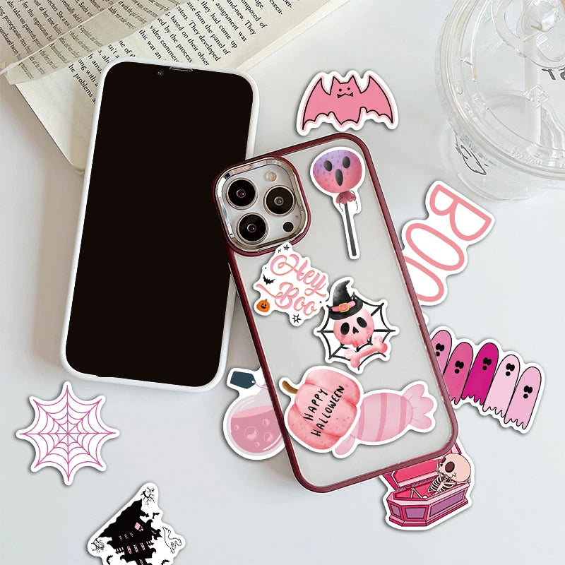 50PCS Kawaii Pink Halloween Ghost Skull Pumpkin Stickers Notebook Guitar Skateboard Waterproof Cute Decorative Sticker Toy - Charlie Dolly