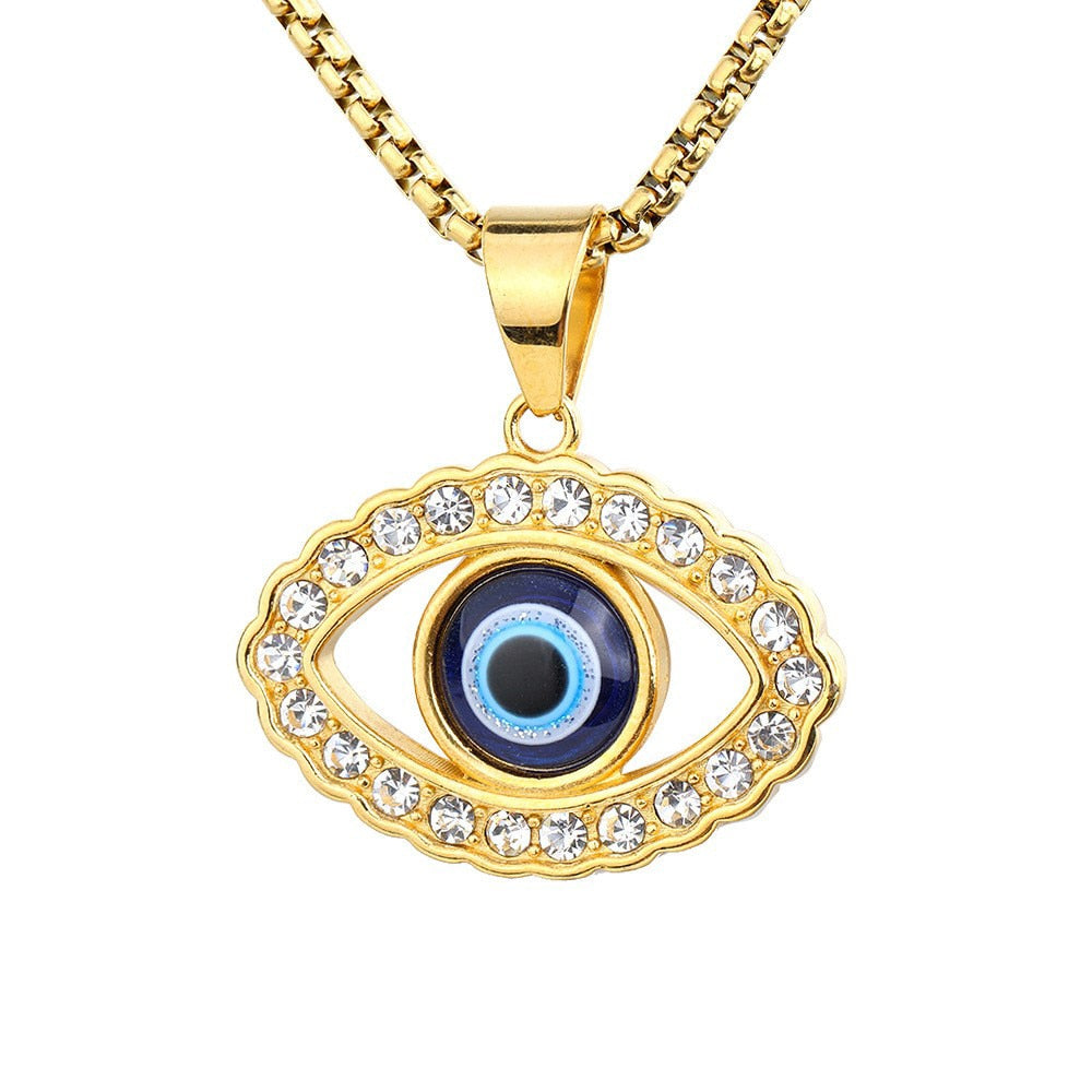 Rhinestone Hollow Out Personality Eyes Men Alloy Pendants Necklace Hip Hop Rapper Pendants Jewelry Shine Metal Couple Accessory - Charlie Dolly