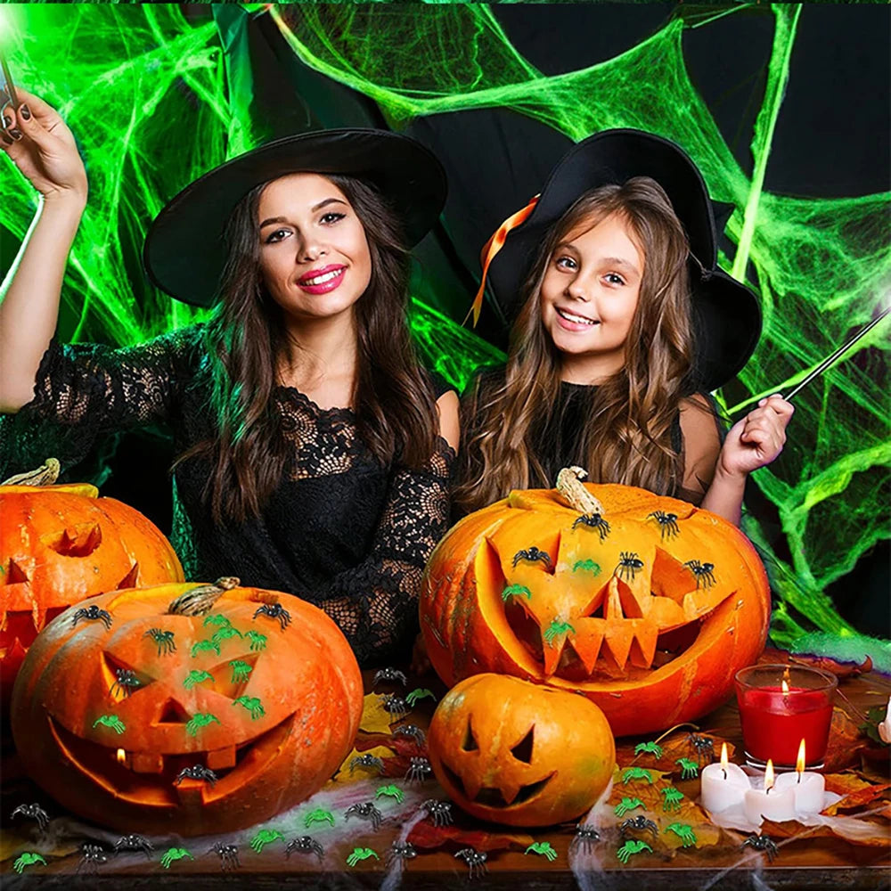 Luminous Spider Web,Stretchy Artificial Cobweb with Fake Spiders,Halloween Decorations,Outdoor Horror Haunted House Decor Props - Charlie Dolly