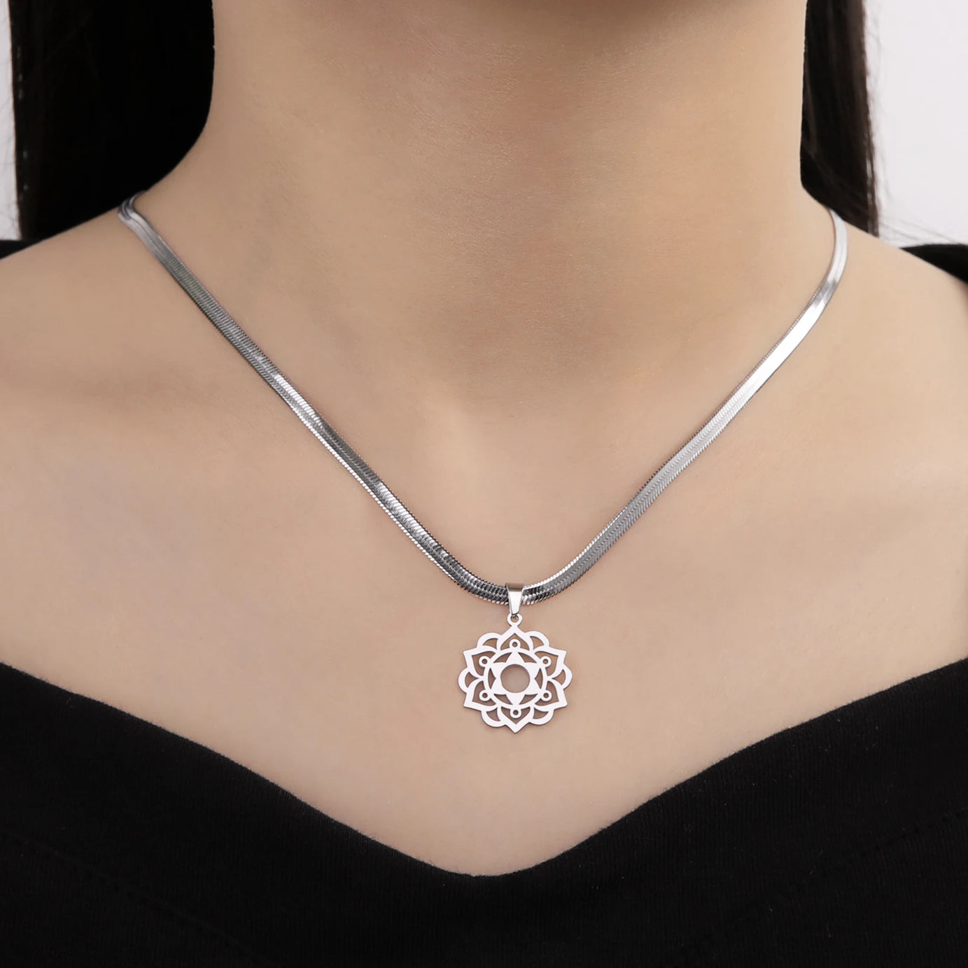 Yoga Lotus & Flower of Life Pendant Necklace, Stainless Steel Chakra Healing Amulet