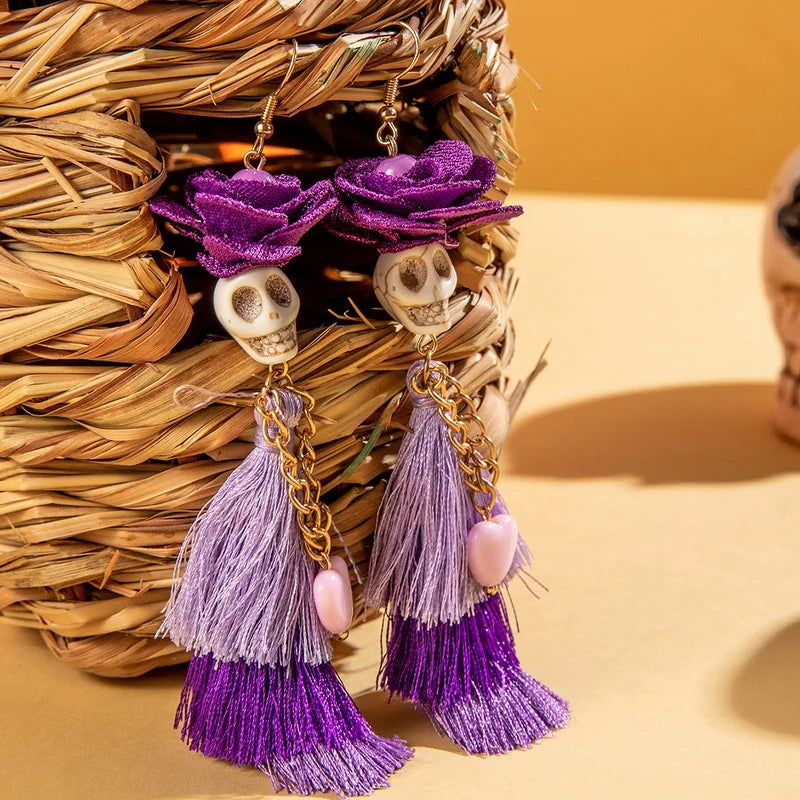 Gothic Punk Halloween Skeleton Dangle Earrings For Women Ethnic Creative Long Tassel Bohemian Fringe Earring Festival Jewelry - Charlie Dolly