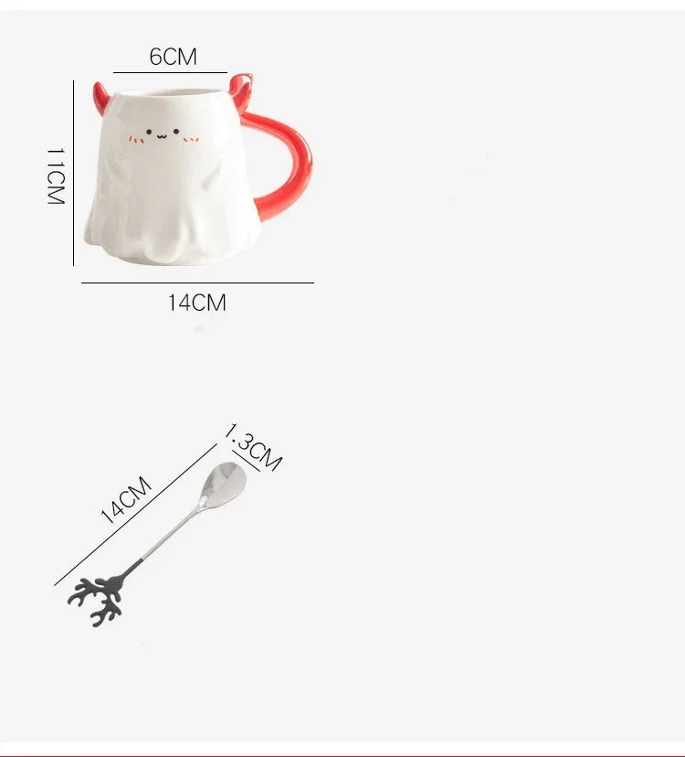 1pc 16oz Large Ceramic Halloween Devil Mug Adorable Cartoon Ghost Elf Kawaii Elves Porcelain Tea Cup Drinkware Gift for Kids - Charlie Dolly