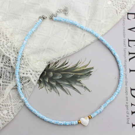 Polymer Clay Heart and Natural Shell Bead Boho Choker