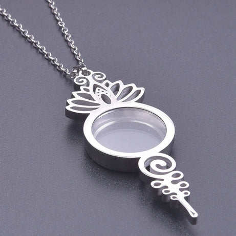 Retro Lotus Flower Photo Locket Pendant Necklace, Vintage Relicario Keepsake Talisman