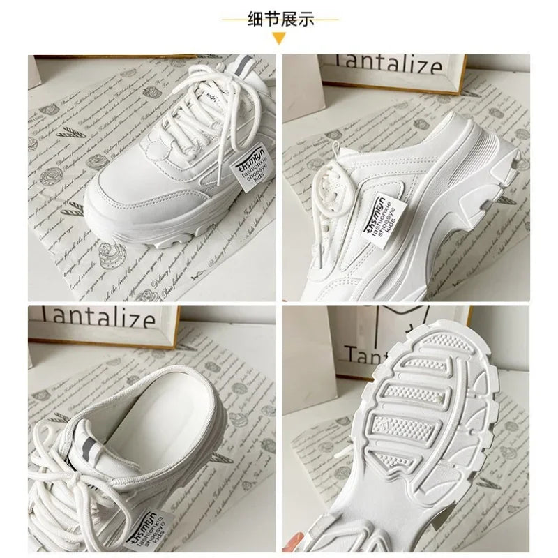 Women Half Slippers Pu Leather Flats Female Retro Low Top Sneakers Mesh Breathable Lazy Loafers Walking Outdoor Platform Shoes - Charlie Dolly