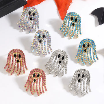 Vedawas Halloween Boho Handmade Rhinestone Ghost Earrings,Cute Elegant Festival Party Holiday Women Accessories