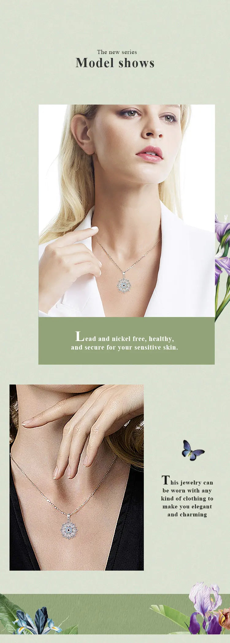 Eudora 925 Sterling Silver Lotus Evil Eye Necklace for Women Man Vintage Evil Eye Lotus Flower Pendant Personality Jewelry Gift