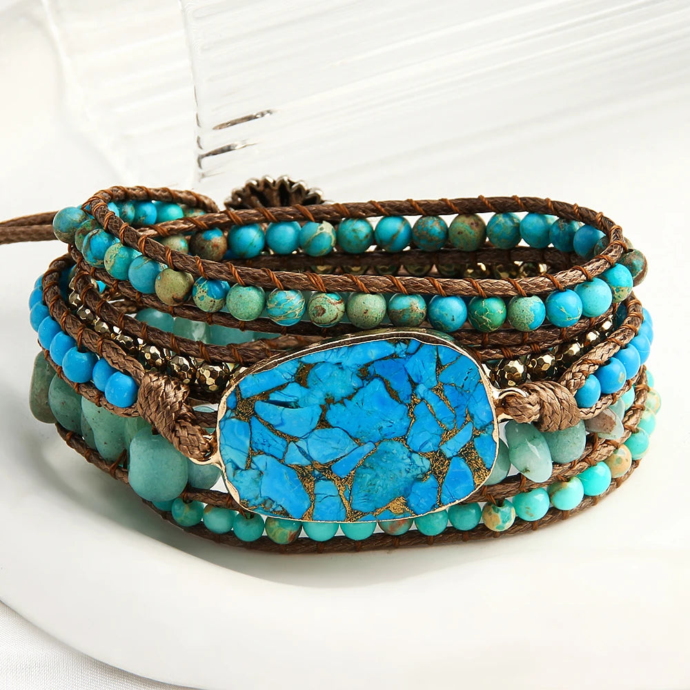 New Designer Women Vegan Boho Bracelet Handmade Mixed Natural Stones Charm 5 Strands Wrap Bracelets Women Jewelry