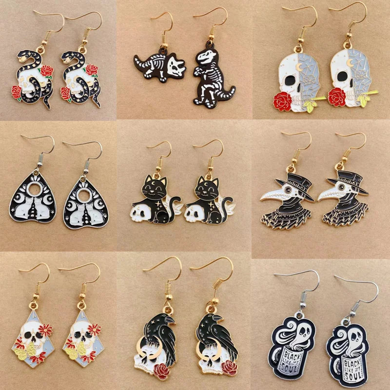 Earrings for Women Girls Drop Dangle Teens Charm Gift Party Simple Punk Cool Halloween Skull Cross Horror Skeleton Death Bat - Charlie Dolly
