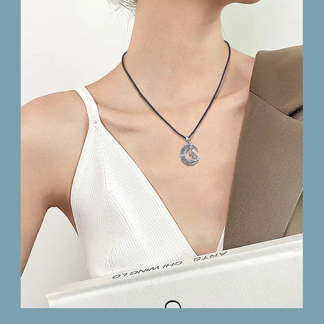 S925 Sterling Silver Wolf & Moon Pendant Necklace, Valknut Odin Norse Viking Amulet