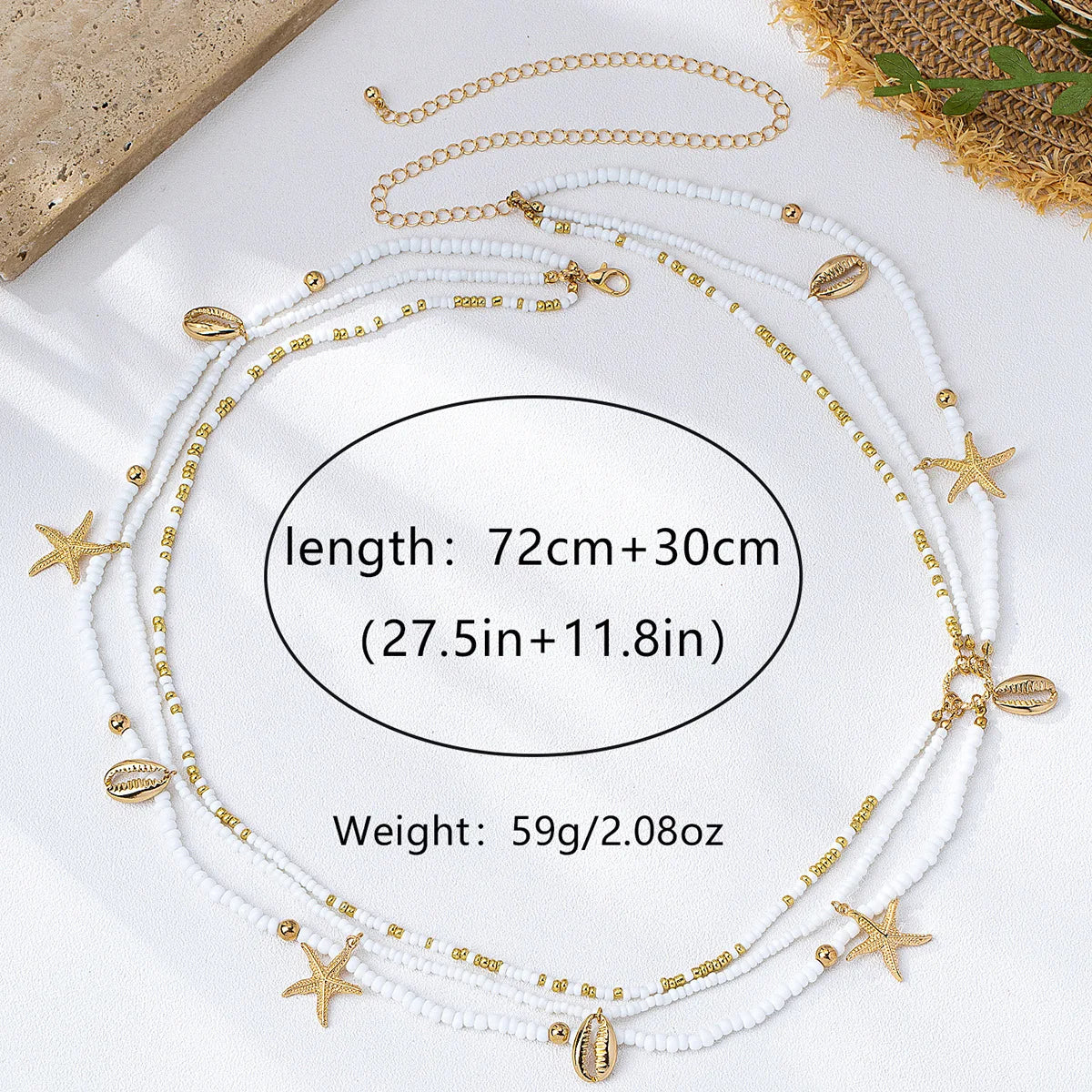 1pc Boho Multi Layer Waist Chain White Seed Bead Gold Starfish Cowrie Shell Body Belly Chain Summer Beach Bikini Body Jewelry Accessories for Women