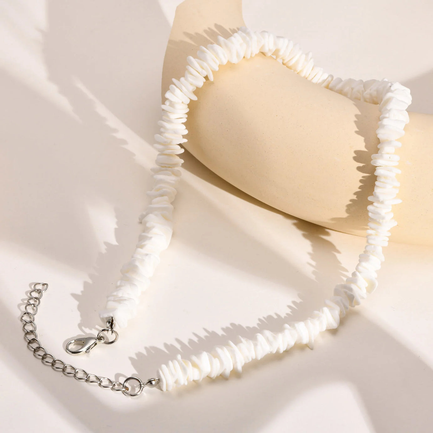 Hawaiian White Puka Shell Chain Choker Necklace