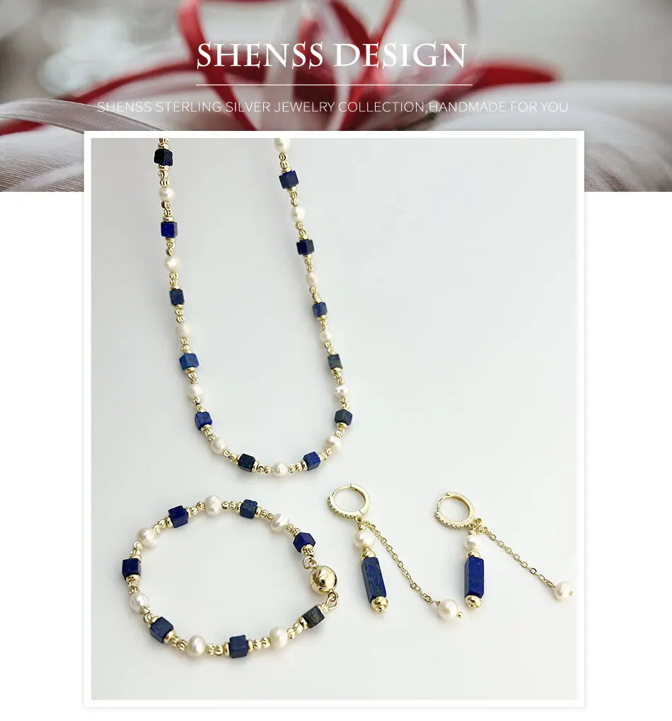 Natural Freshwater Pearl Necklace 4X4 lapis lazuli Bracelet Earring Plated 14K Gold Accessories