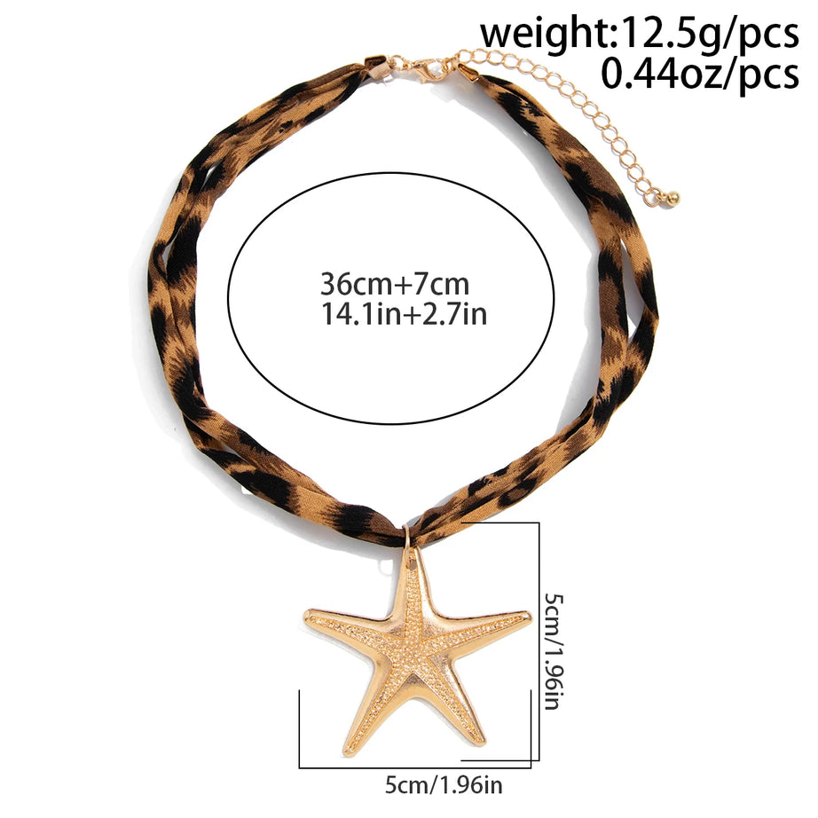 Conch, Starfish and Heart Ethnic Velvet Chain Necklace
