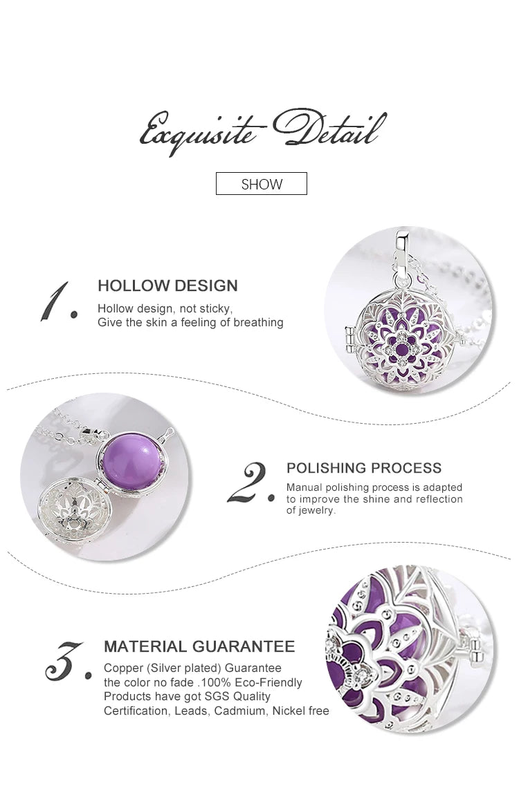 يودورا 18 مللي متر الوئام الكرة لوتس زهرة قفص قلادة الحمل الرنين بولا الملاك المتصل قلادة مجوهرات الأزياء للنساء هدية
