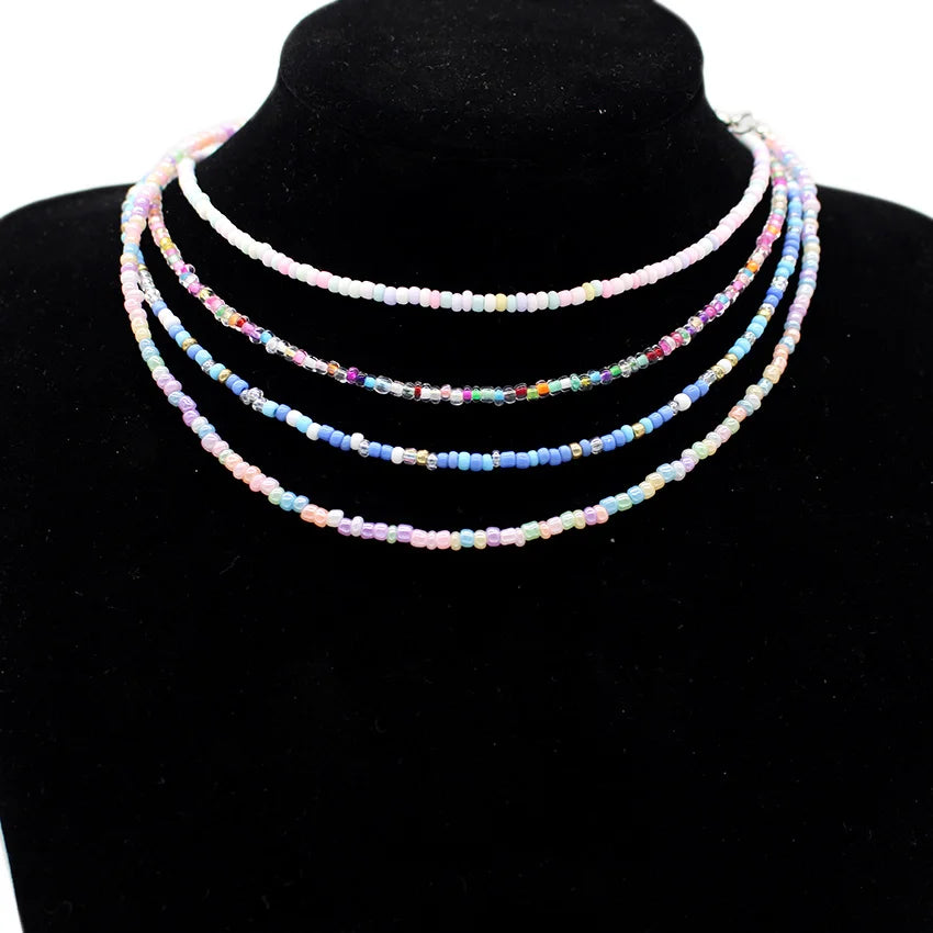 Simple Seed Beads Choker  Women Korean Fashion Charm Colorful Handmade Boho Collar Chain Neck Necklace Femme Jewelry  Gift