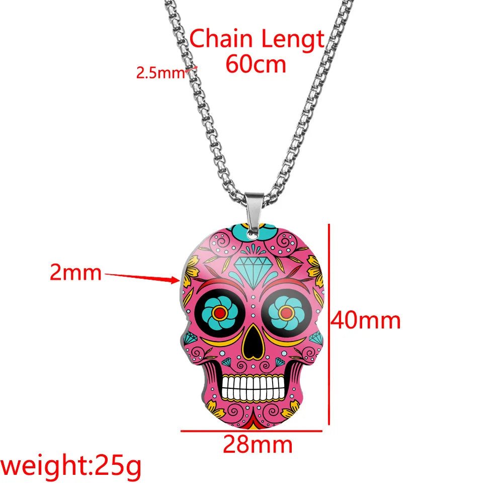 HNSP Stainless Steel Goth Skull Pendant Chain Necklace For Men Women Halloween Key Chain Accessory Gift - Charlie Dolly