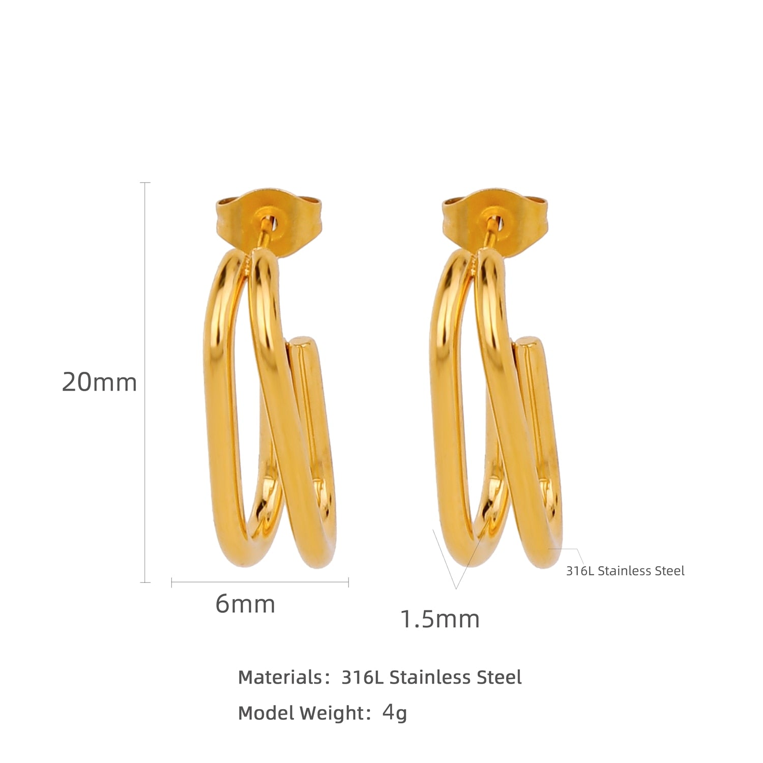 HONGTONG Earrings Irregular Love Shape Stainless Steel Earrings Women's Fashion Cute Metal Texture 18k Earrings Gold Plated - Charlie Dolly