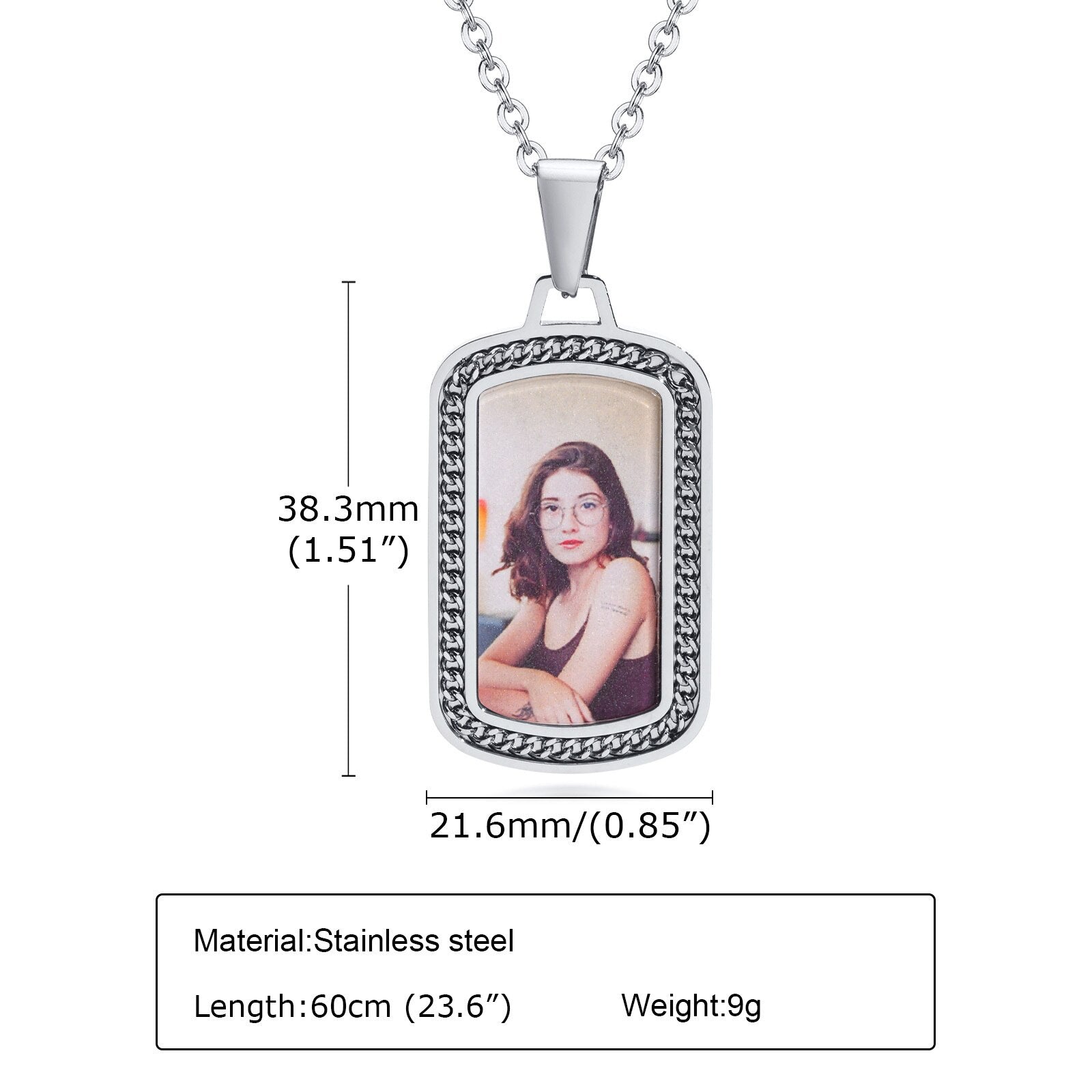 Men Personalize Engrave Name Square Customizable Photo of Family Necklaces, Picture Words Date Pendant,Keepsake Gifts Collar - Charlie Dolly