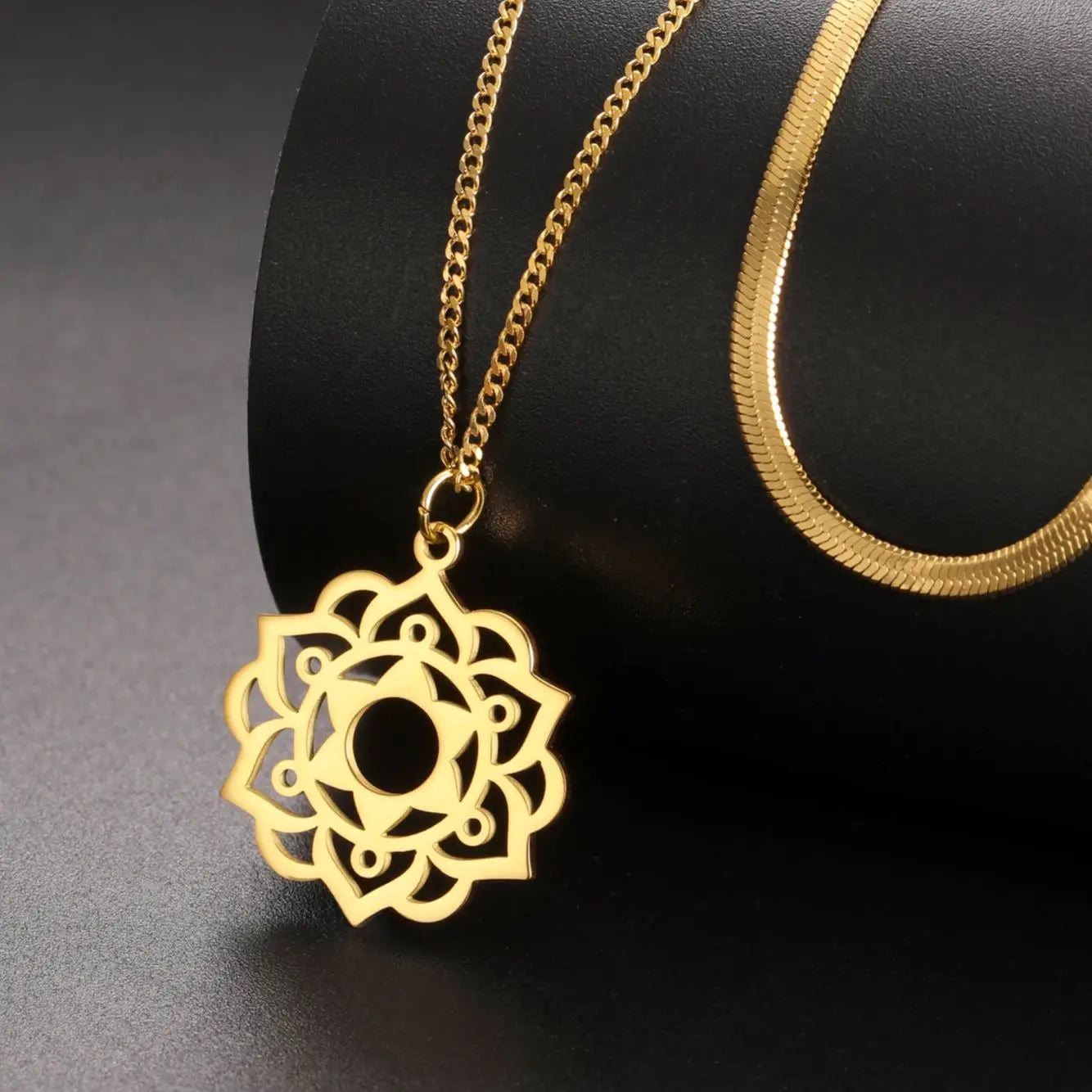 LIKGREAT Yoga Lotus Necklaces Stainless Steel Flower of Life Pendant Women Mandala Healing Buddha Spiritual Chakra Jewelry