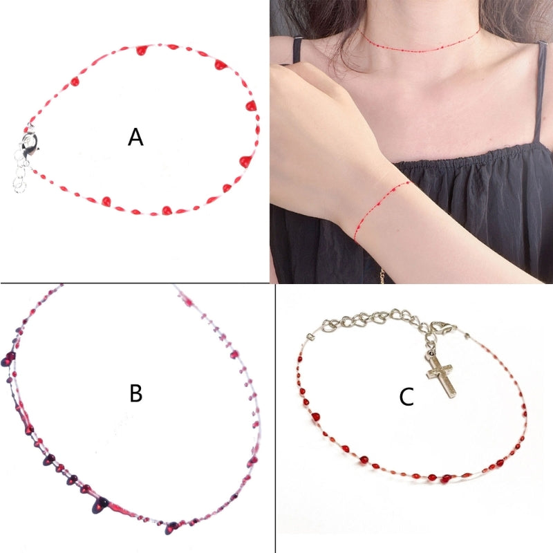Blood Drop Jewelry Blood Drop Bracelet/Necklace Chain Necklaces/Bracelets Alloy Material Halloween Jewelry for Man Woman F19D - Charlie Dolly