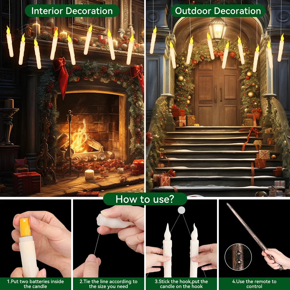 Halloween Decoration Floating LED Candles 12/24Pc Flameless Flicker Candle with Magic Wand Remote Control For Christmas Birthday - Charlie Dolly