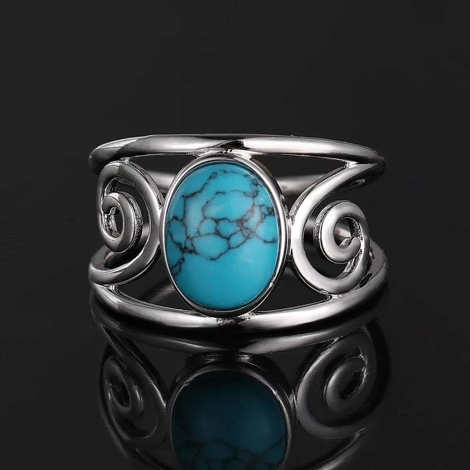 Vintage Spiral Swirl Ring Oval Natural Stone Inlay Open Band Minimalist Boho Statement Ring for Women Fashion Jewelry Wholesale - Charlie Dolly