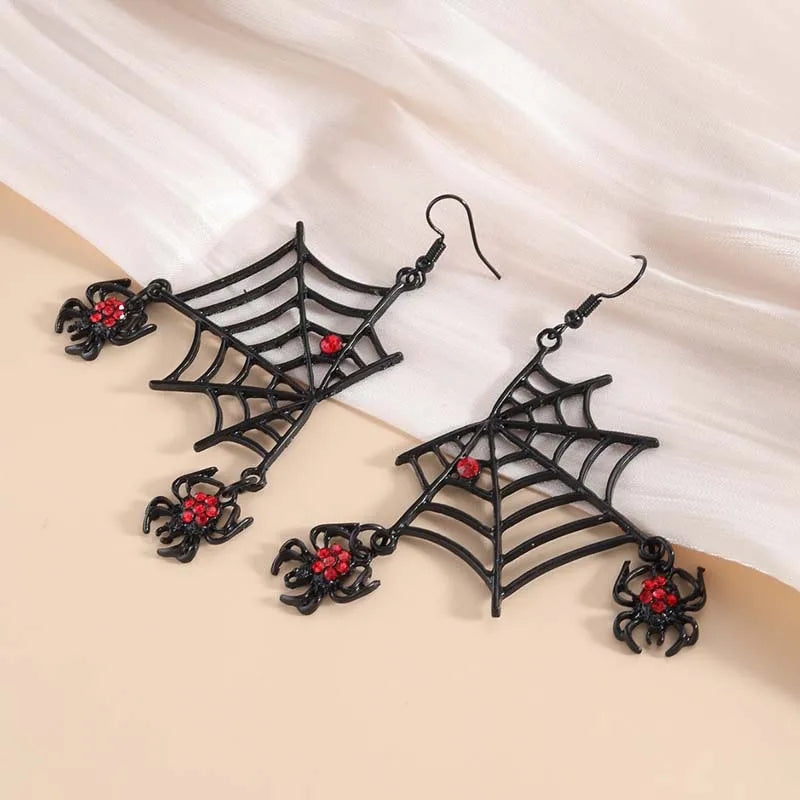 Punk Spider Web Earrings for Women Red Zircon Spider Dangle Earrings Hyperbole Funny Halloween Ear Jewelry Trendy Accessories - Charlie Dolly